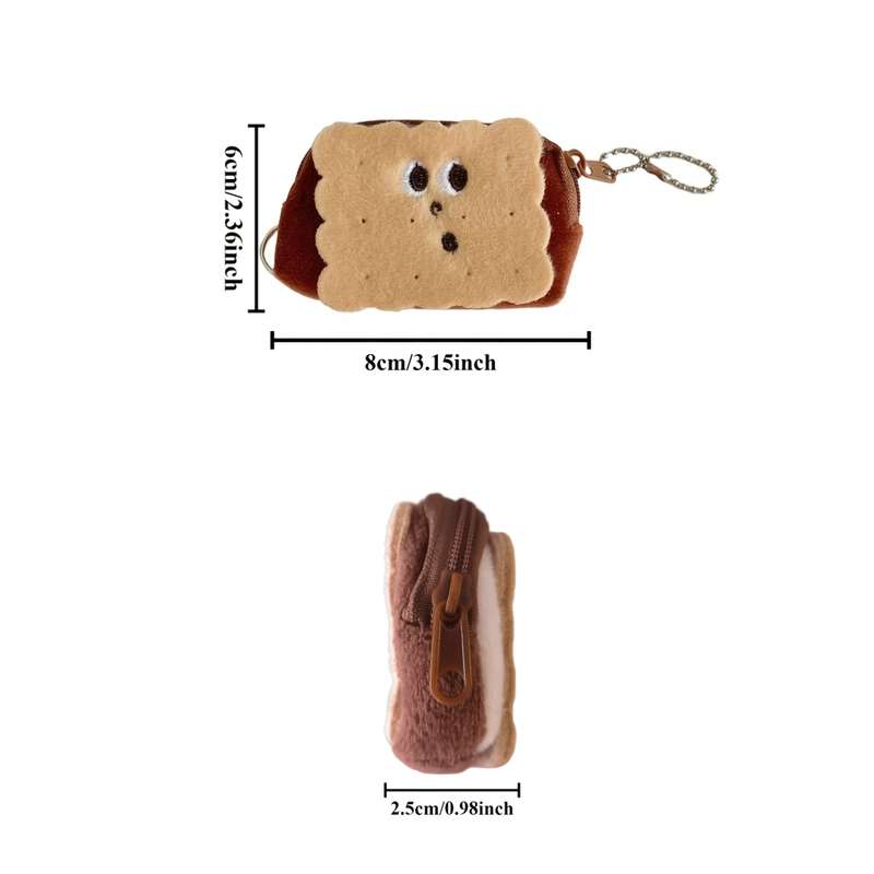 1pc Adorable Cookie-Shaped Faux Fur Pouch Mini Wallet with Keychain Perfect for Storing Coins L