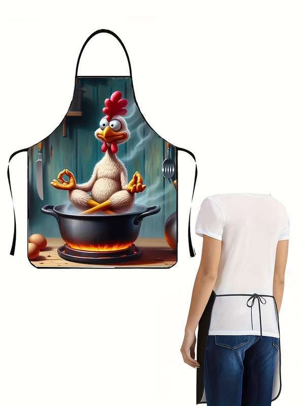 1pc Cartoon Chicken Apron for Men Women 100% Polyester Non-Stretch Woven Fabric Regular Fi