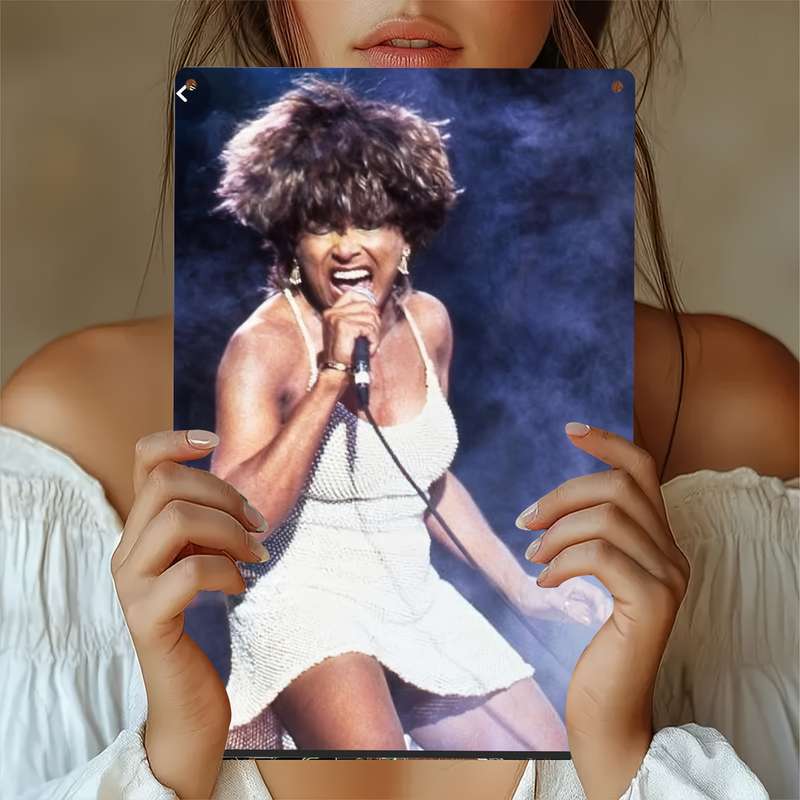 1pc 2D Flat  Tina Turner Wall Art Vibrant Stage Performance Metal Sign Pre-Drilled Holes W