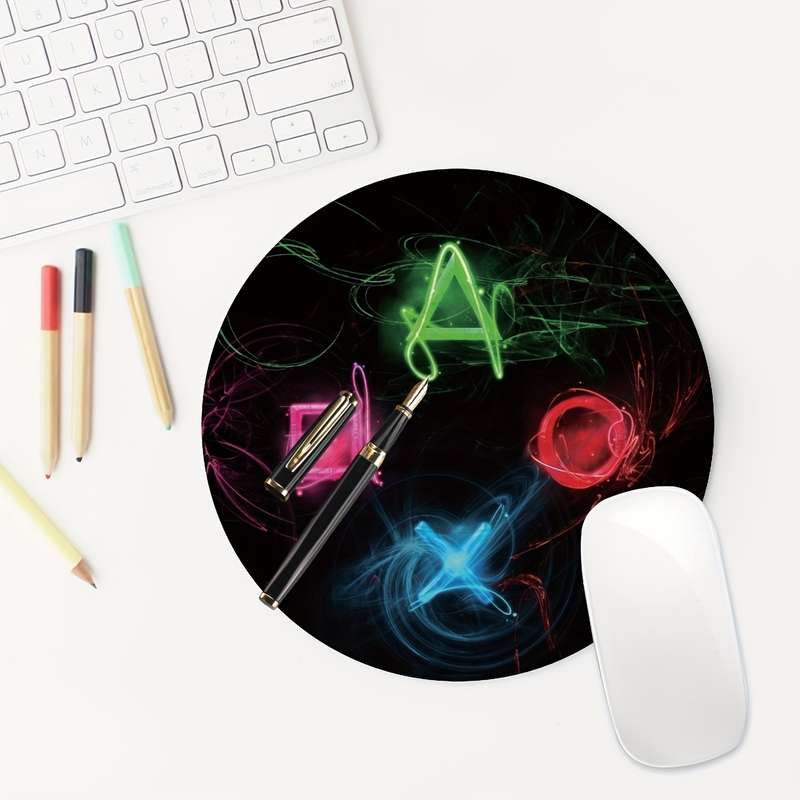 1pc Round Gaming Controller Button Pattern Mouse Pad Non-Slip Rubber Desk Mat for Office