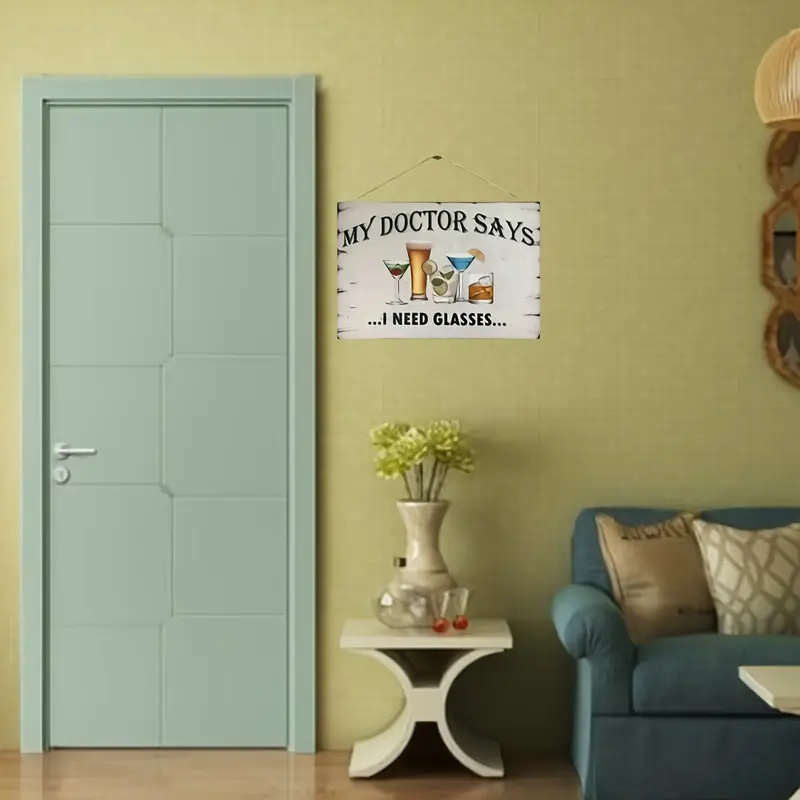 1pc Funny Retro Bar Wall Plaque My Doctor Says I Need Glasses 19.99cmx13.46cm Wooden Sign with Beer
