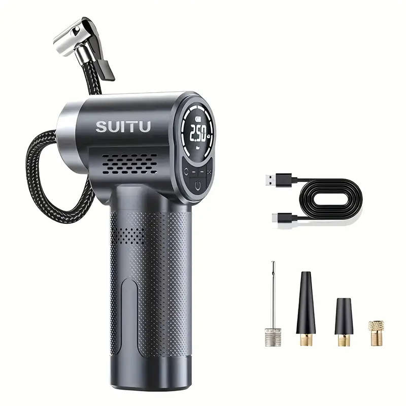1pc Portable Air Compressor Pump USB Rechargeable 18650 Lithium Battery Wireless Tire Inflator with