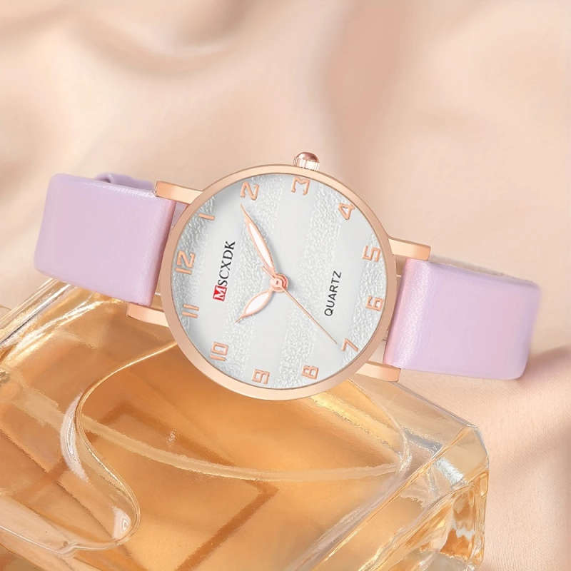 2pcs Set Elegant Pair Chic Women's Quartz Watch Fashion Glasses Set Fashionable Faux Leather Strap Z