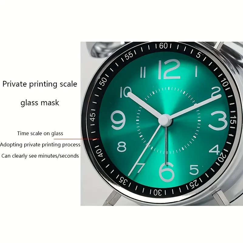 1pc Chic Metal Alarm Clock with Glass Face Luminous Silent Quartz Movement Anti-Fall Design