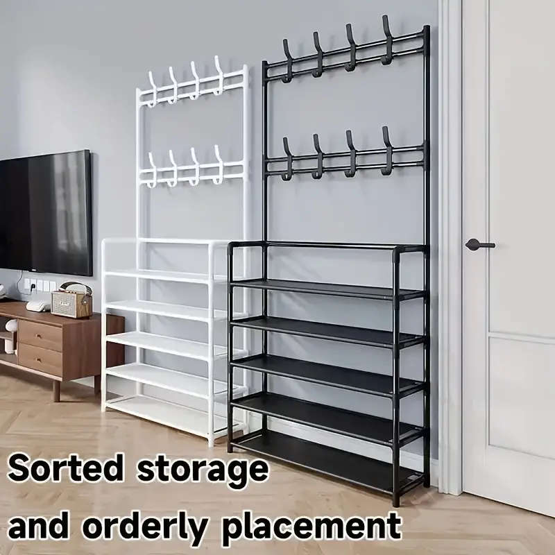 4/5 Tier Metal Shoe and Boot Organizer Rack with Hooks - Durable Iron Alloy, Easy Assembly, Ideal fo