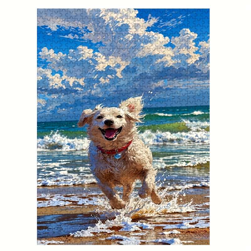 1000pcs Jigsaw Puzzle Beach Dog Scene with Ocean Sand Scratch-Resistant Wooden P