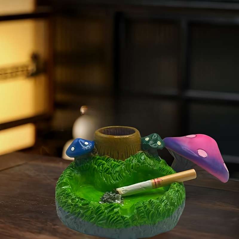 1pc Whimsical Mushroom-Shaped Resin Ashtray with Lid C Handcrafted Unique Design for Indoor Outd