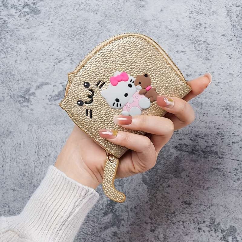 1pc Sanrio for hello kitty Mini Wallet Cute Cartoon Design with Golden Zipper Synthetic Faux Lea