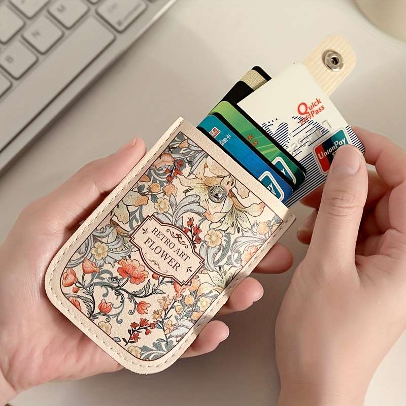 1pc Vintage Floral Pattern Pull-Out Multi-Card Slot ID Holder Large Capacity Compact Ultra-Thin Sy