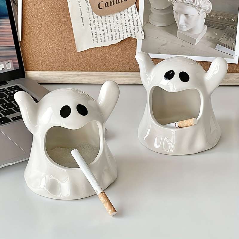 1pc Americana Style Ceramic Ghost Ashtray Irregular Shape Unique High-End Decorative Gift for Hom