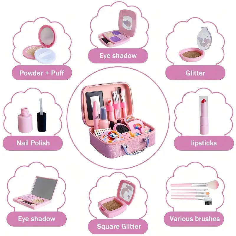 22pcs Play Makeup Set With Simulated Lipstick Powder Eye Shadow Nail Polish Blush And Other Toy Mode