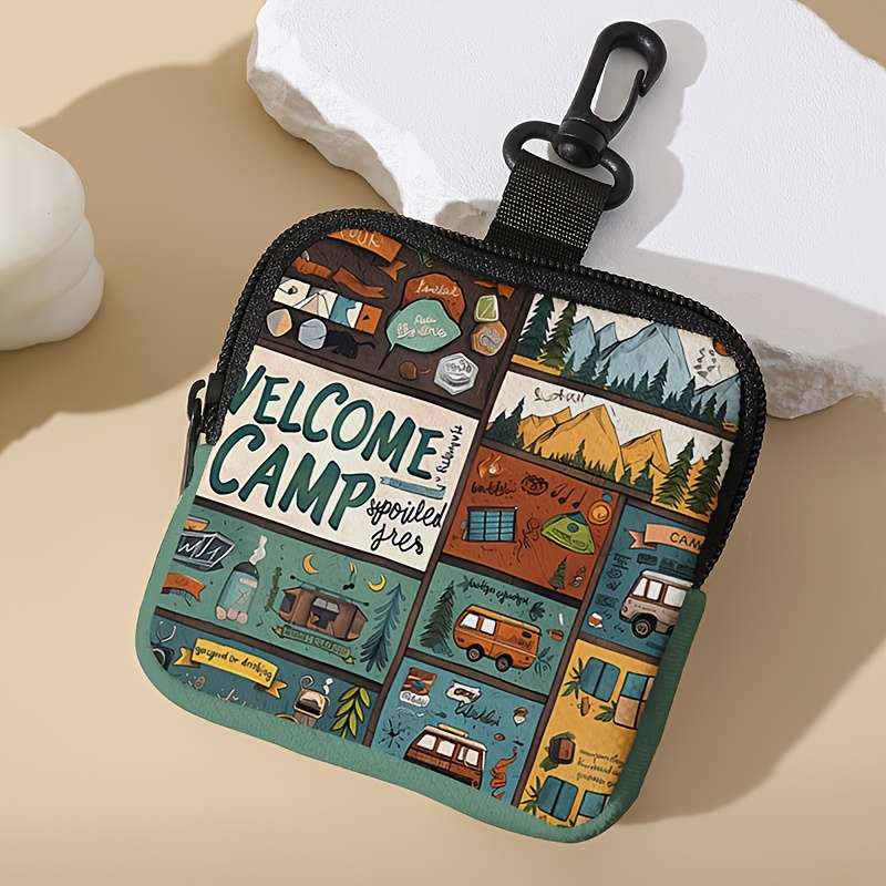 1pc Contemporary Polyester Coin Wallet with Zipper Closure Large Capacity Digital Print Coin S