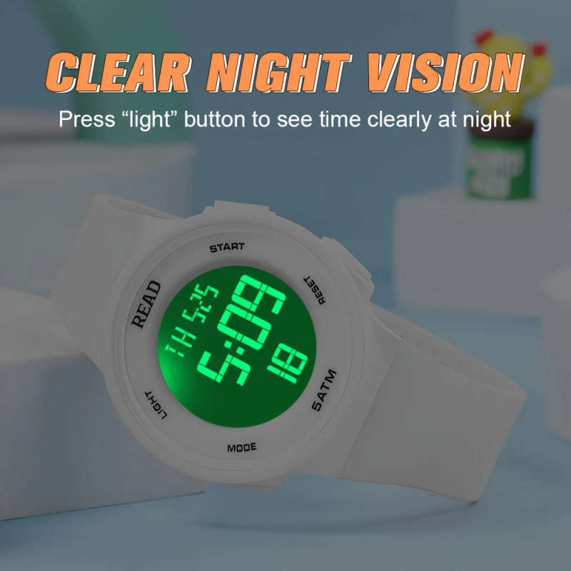1pc Cute Round Digital Watch Stainless Steel Strap Chronograph High-Resolution LED Ultra HD Display