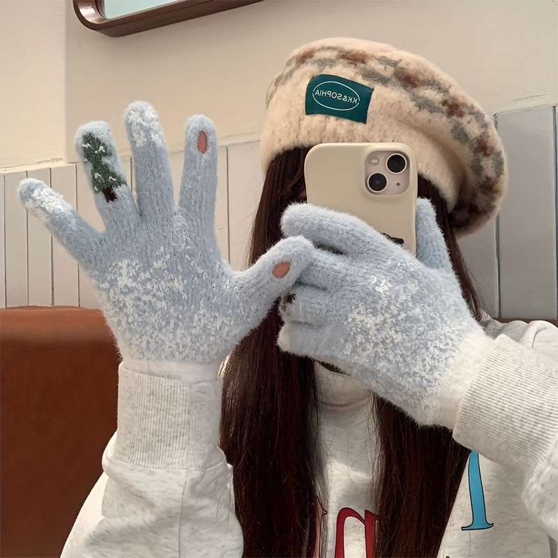 1 Pair Grey Warm Gloves