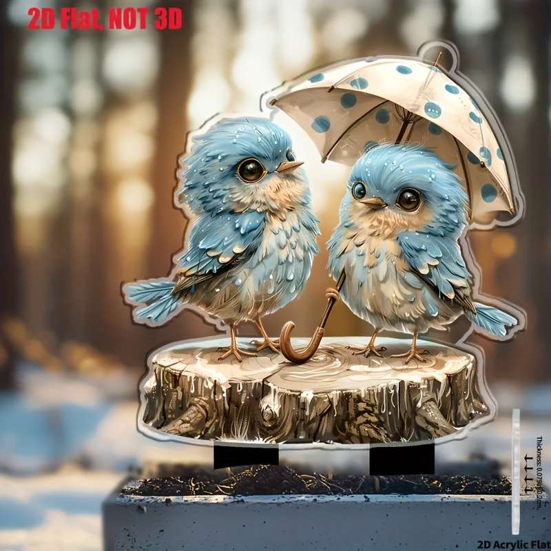 1pc 2D Flat  Bohemian-Style Crystal Bluebird Garden Stand  Acrylic Decorative Outdoor Piec