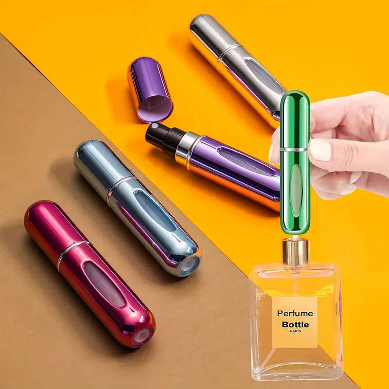 1pc 5ml Perfume Refillable Bottle with Metal Case Fine Spray Bottom Refillable Color sent randomly