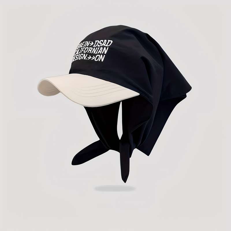 1pc Trendy Color-Block Sun Hat with Embroidered Lettering Adjustable Breathable Polyester Ca