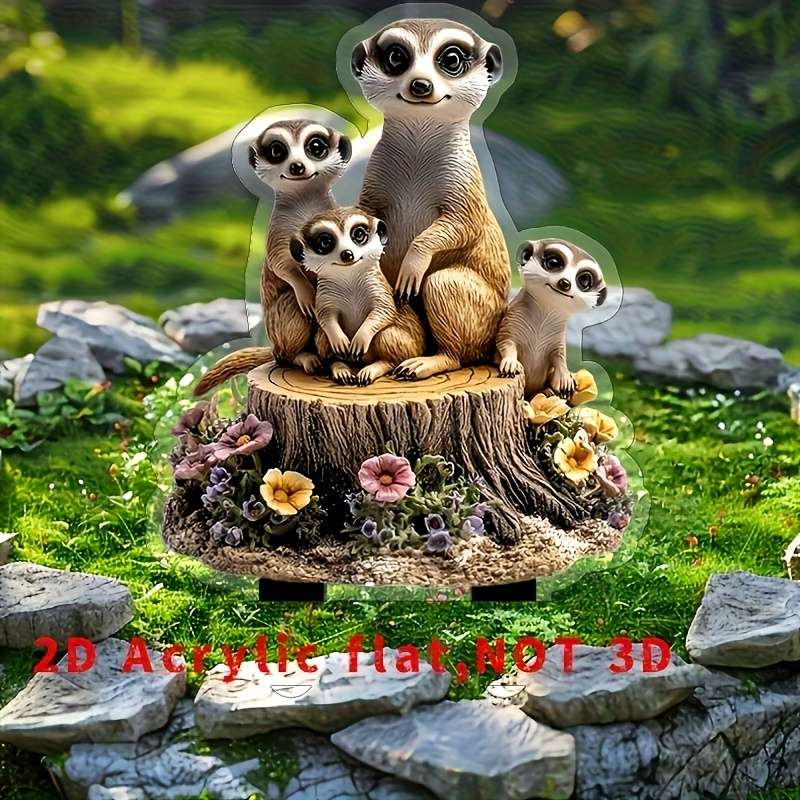 1pc 2D Flat   Sand Fox Garden Ornament Funny Acrylic Wood Yard Art with Lifelike Family De