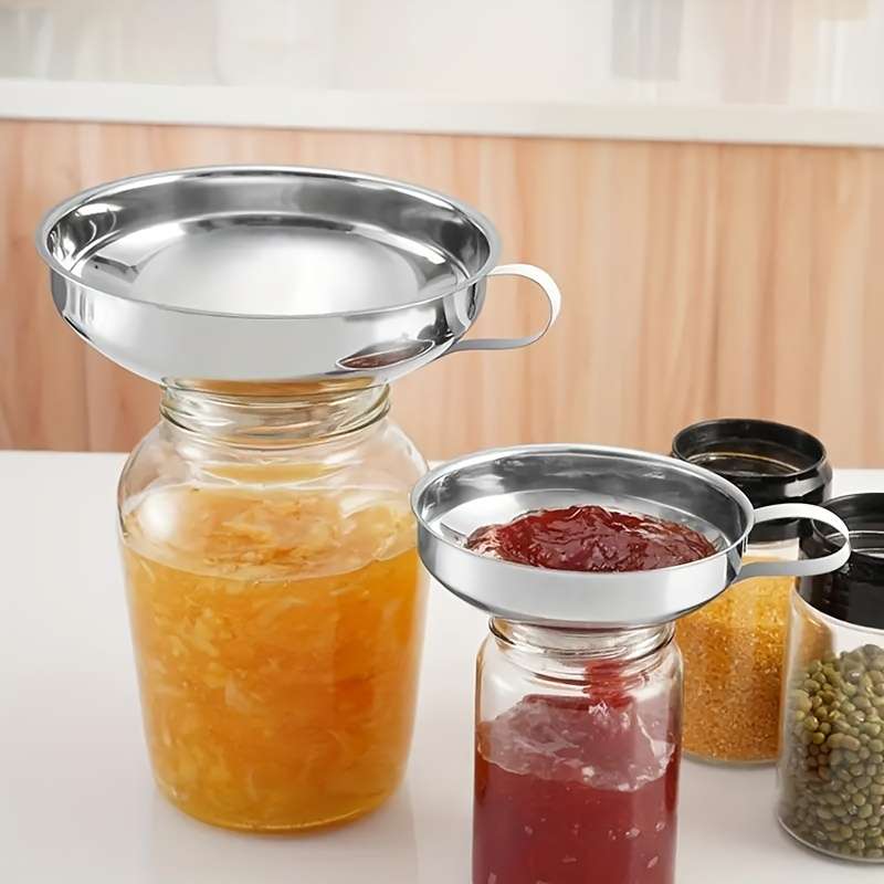 1pc Stainless Steel Kitchen Funnel with Handle Wide Mouth Regular Size Food-Grade Metal fo