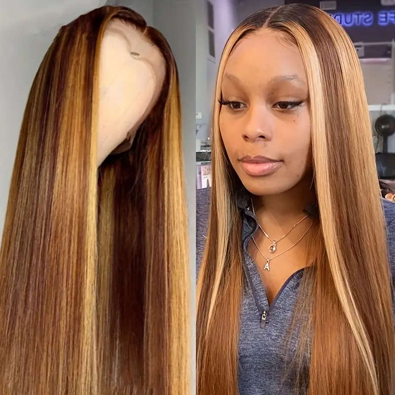 Long Straight Brown Blonde Synthetic Wig