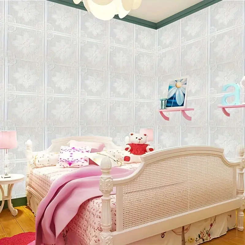 40pcs Elegant White 3D Floral and Geometric Pattern Wall Stickers