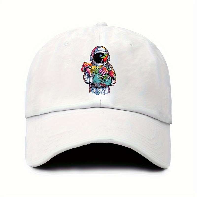 1pc Colorful Astronaut with Assorted Mushrooms Print Baseball Cap Vintage Fun Cotton Adjustable S