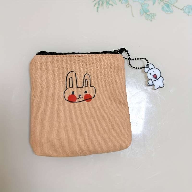 1pc Small Canvas Cute Bunny Coin Purse Simple Fresh Hand Wash or Professional Dry Clean