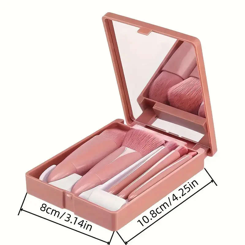 5pcs Hypoallergenic Nylon Bristle Makeup Brush Set with Mirror ABS Handle Oval Foundation Blending B
