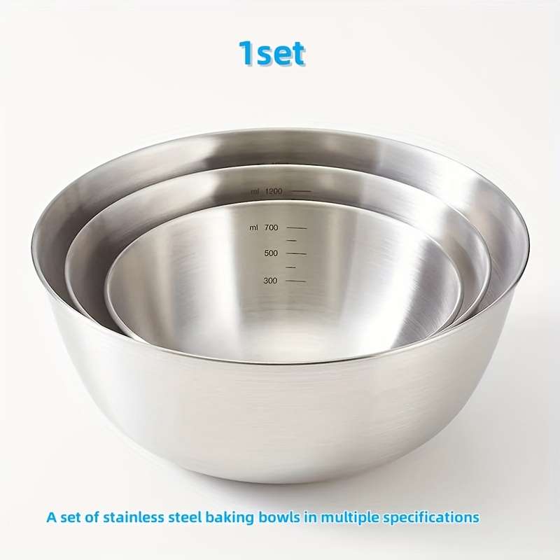 3pcs Stainless Steel Mixing Bowls Set Durable Food-Safe Kitchenware for Cooking Baking Ser