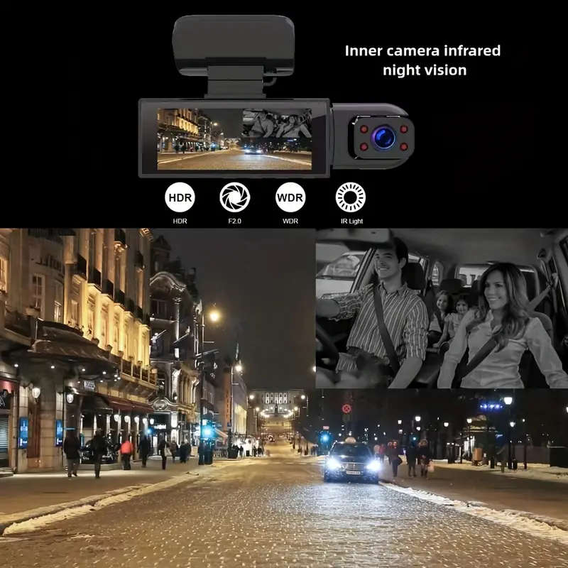 HD 1080P Dual-Camera Car DVR with Night Vision 8.03cm IPS Screen Wide Angle Lens