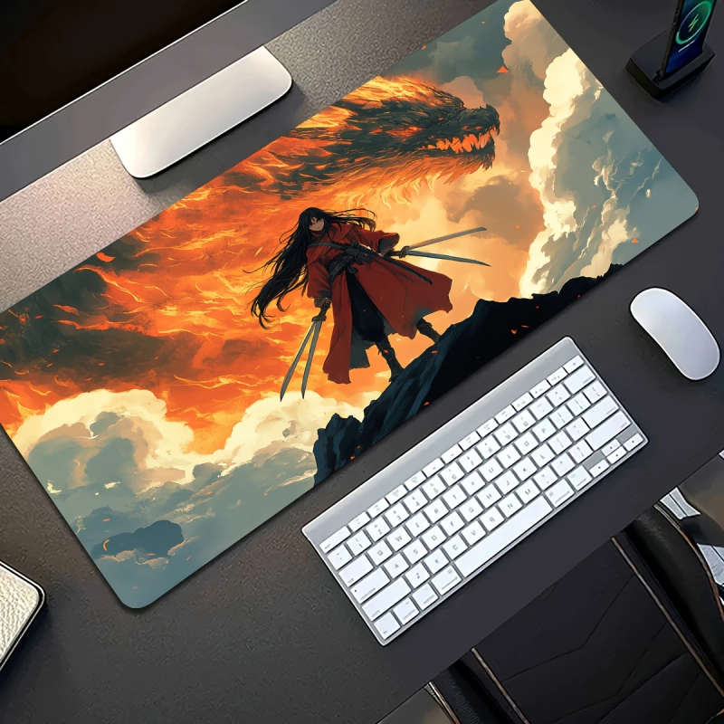 1pc 30x80cm Dragon Rider in Red Armor Mouse Pad Durable Non-Slip Washable Rubber Desk Mat