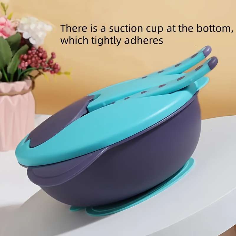 6pcs Baby Feeding Set BPA-Free Plastic Silicone Non-Slip Suction 3-Compartment Plate Ute