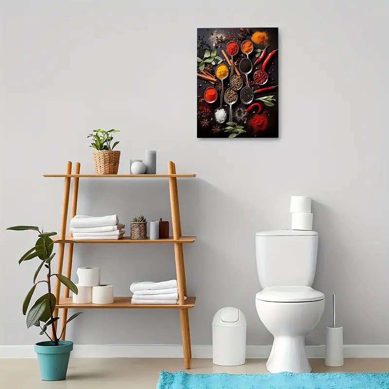 1pc Colorful Cooking Spices Canvas Wall Art Wooden Framed Print for Kitchen Living Room Bedroom Deco