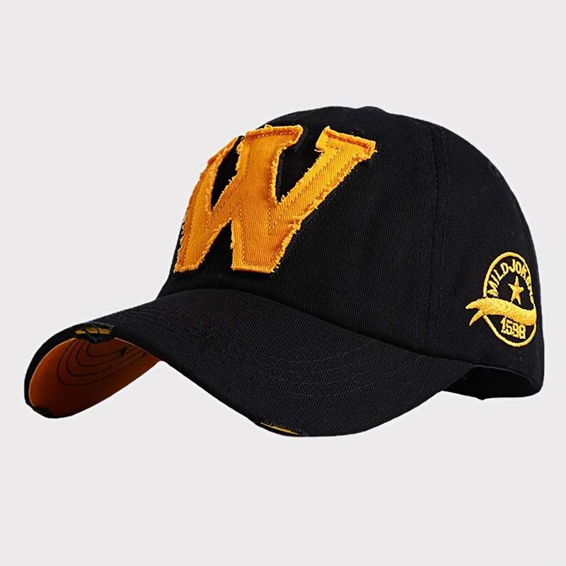 1pc Vintage Washed Embroidered "W" Baseball Cap Adjustable Fit Sweat Absorbent Sun Protection