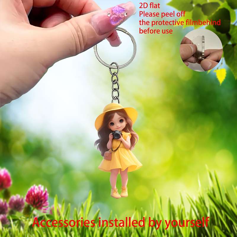 1pc 2D Flat   Acrylic Photography Girl Keychain Car Mirror Charm Elegant Mothers Day E