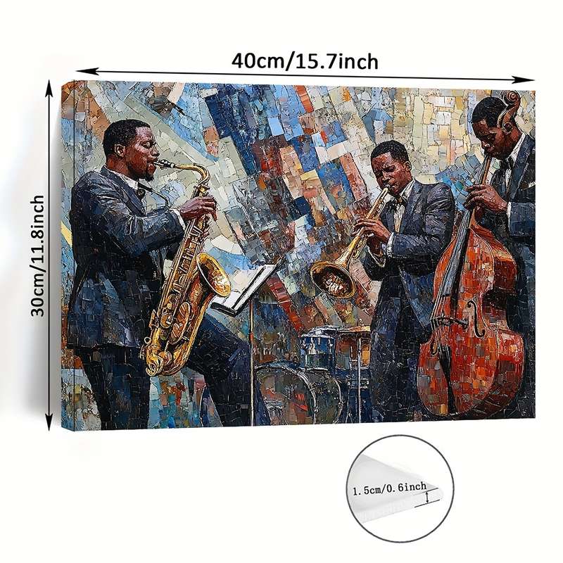 1pc  Vintage-Style Jazz Musicians Canvas Art   40x30cm Framed Wall Decor Featuring Saxophone Tr
