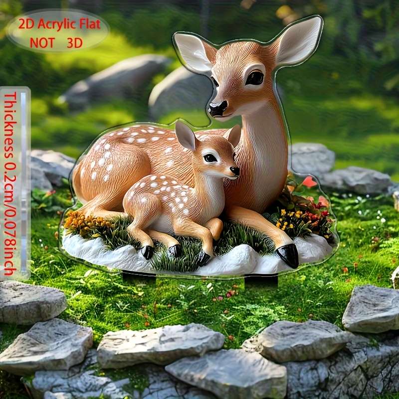 1pc 2D Flat   Printing   Contemporary Crystal Deer Mother and Deer Cub Garden Stak
