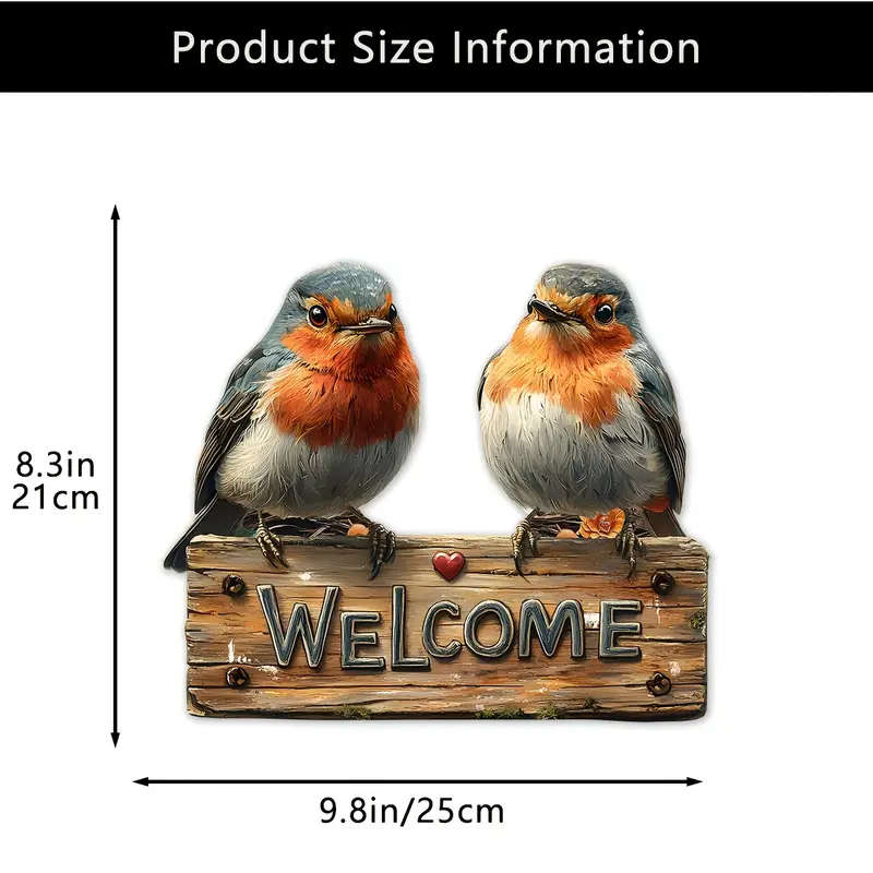 1pc Rustic Robin Wooden Welcome Sign 24.89cmx21.08cm Wall Mount Farmhouse Decor for Home Garden No E
