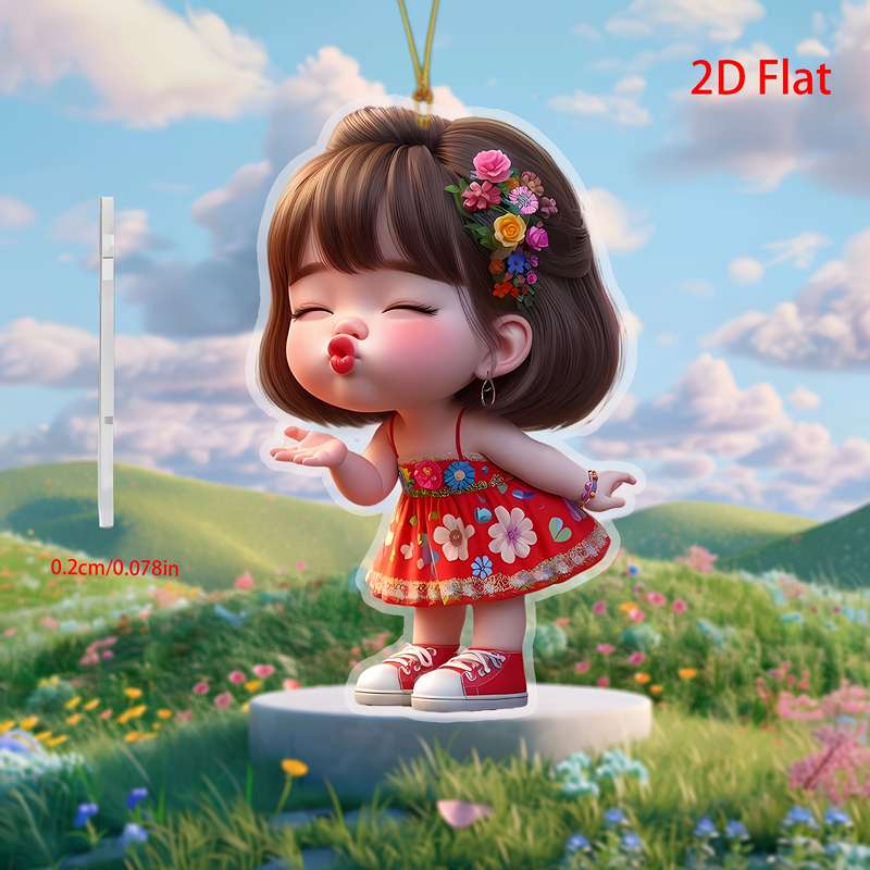1pc 2D Flat  printing Charming Angel Acrylic Pendant Versatile Hanging Decor for Car Christmas