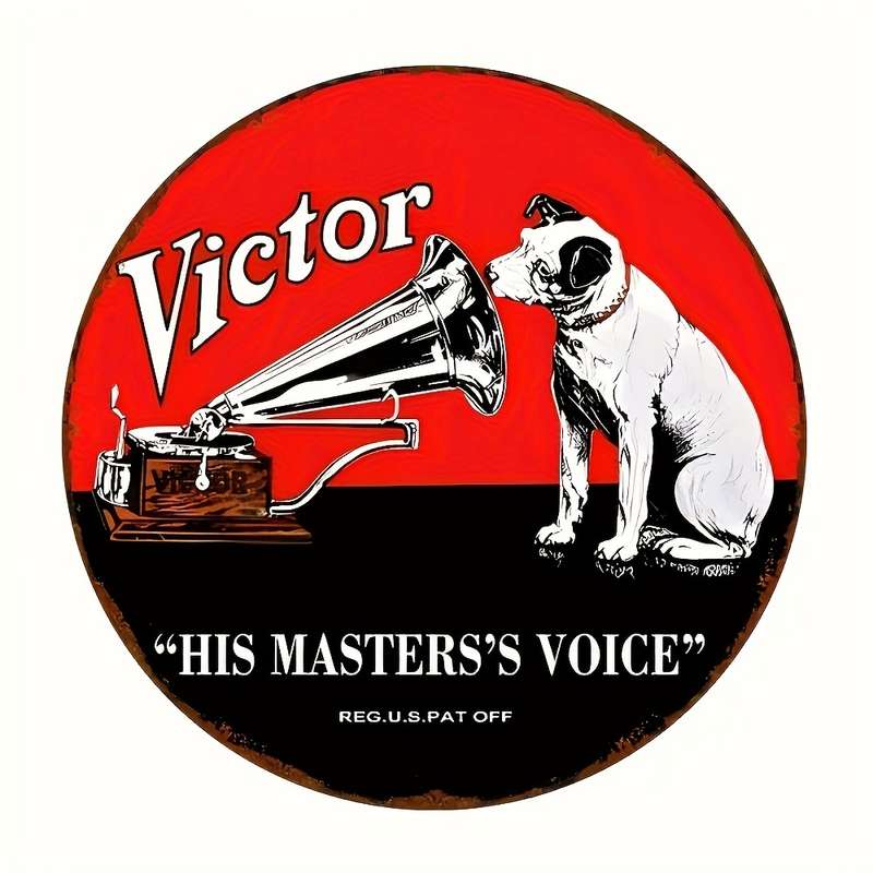 1pc  His Master'S Voice Victor Vinyl Record Sign UV Printed Vintage Phonograph Dog Design