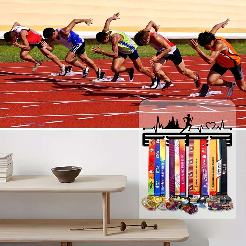 1pc Boho Metal Marathon Runner Medal Hanger 39.98cm Decorative Wall Art Display Rack for Home Offi