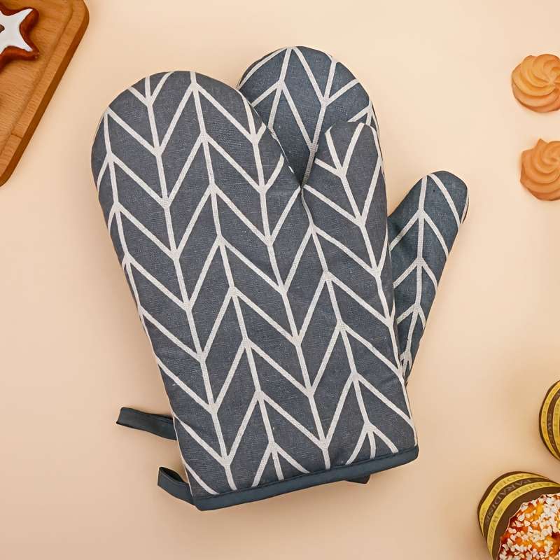 Pair of Nordic Style Heat-Resistant Oven Mitts Anti-Burn Microwave Gloves High-Temperature R