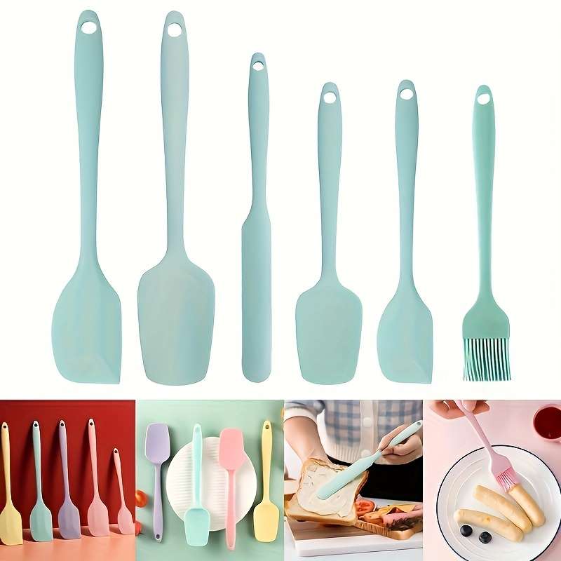 5pcs Silicone Kitchen Tools Set Nordic Colors Large Small Spatulas Serving Spoons Oil Brush