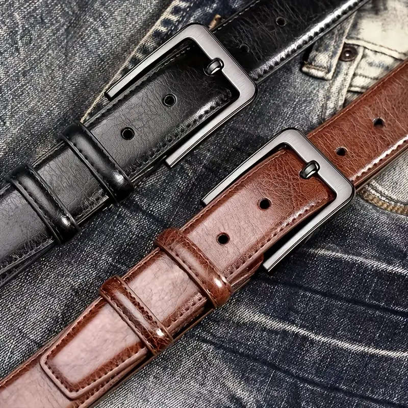 Genuine Leather Cowhide Belt with Western Alloy Buckle, BROWN