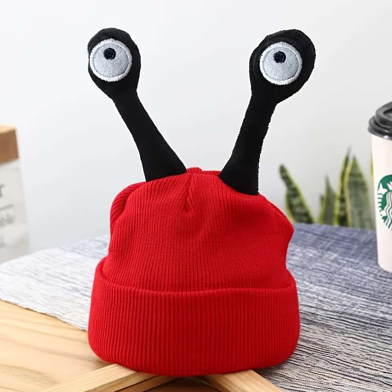 1pc Festive Christmas Unisex Antenna Beanie Hat Acrylic Knit Fabric Solid Color Lightweight