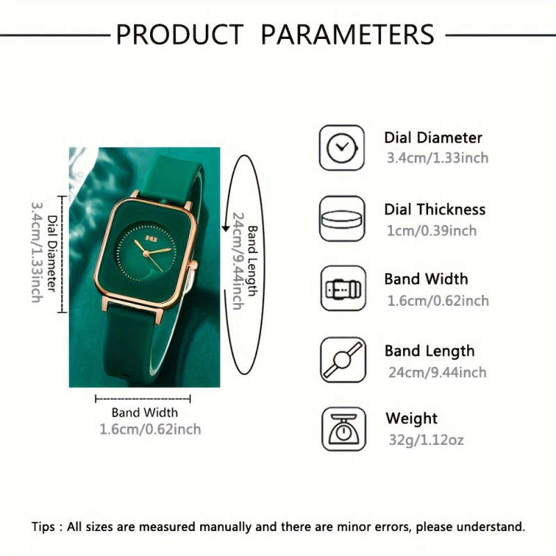 1pc Elegant Women's Quartz Watch Square Zinc Alloy Case with Silicone Strap Simple Style Non-Wireles