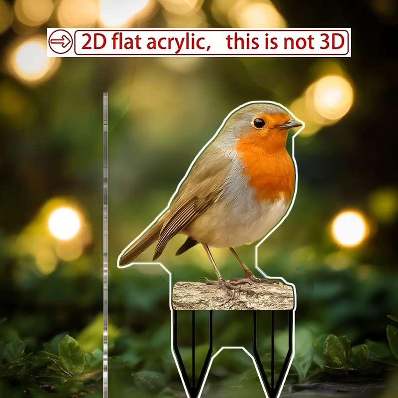1pc 2D Flat  Bohemian Style Cute Robin Garden Stake  Printed PC Material Rustic Animal T