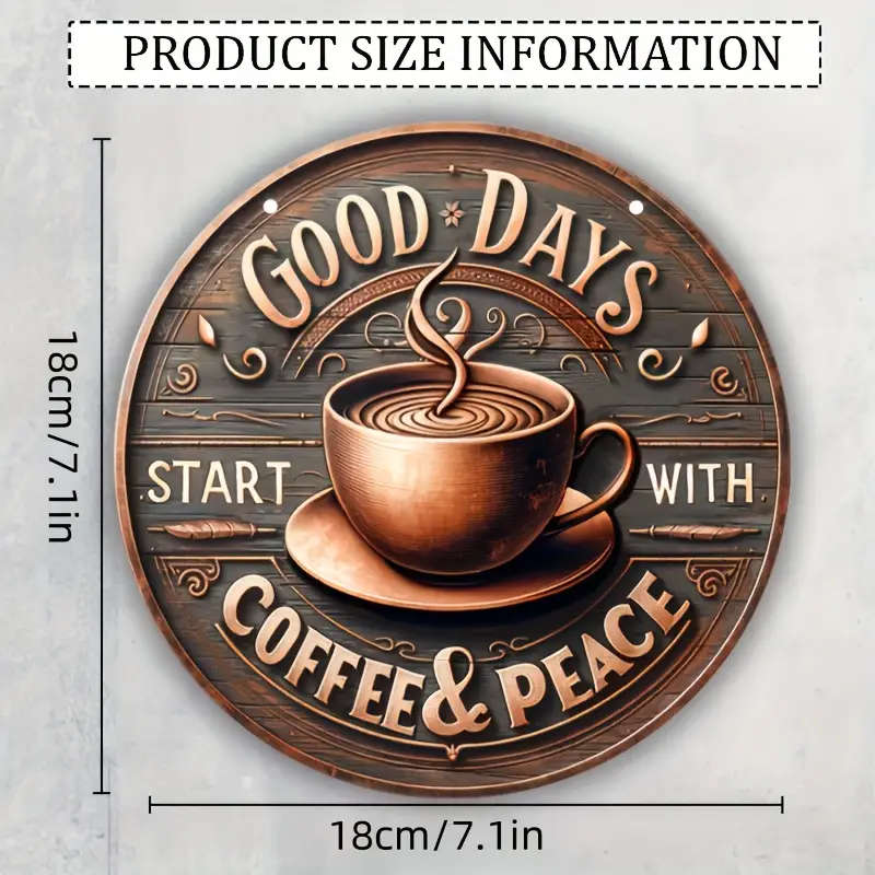 1pc Vintage Coffee Peace Round Wooden Sign Perfect for Kitchen Home Office Cafe or Outdoor Decor Rus