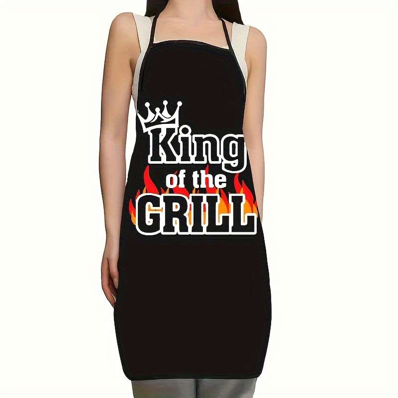 1pc Polyester Apron with "King of the Grill" "Kiss the Cook" Beer Prints Durable Easy to C