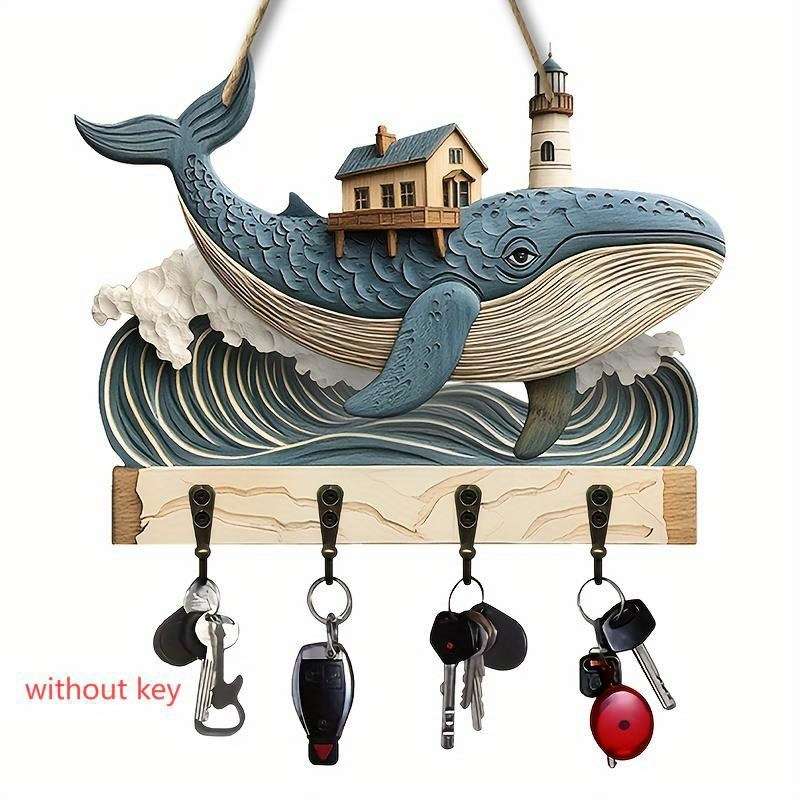 1pc animal theme whale home wooden key hanger key storage with hooks four-season multi-functional